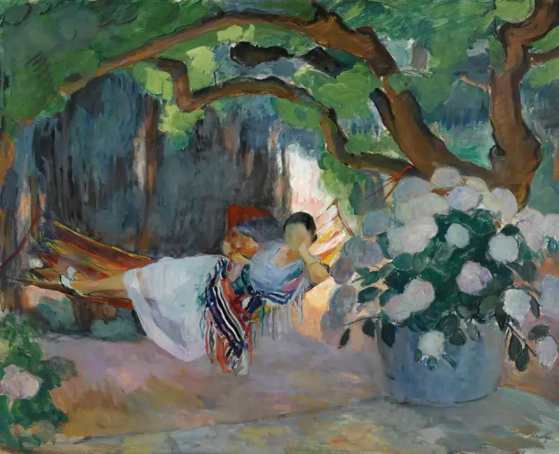 Le Pradet, Jeune Femme Au Hamac (Nono) av Henri Lebasque