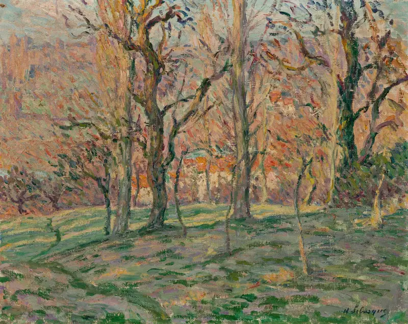 Röda hus genom träden av Henri Lebasque