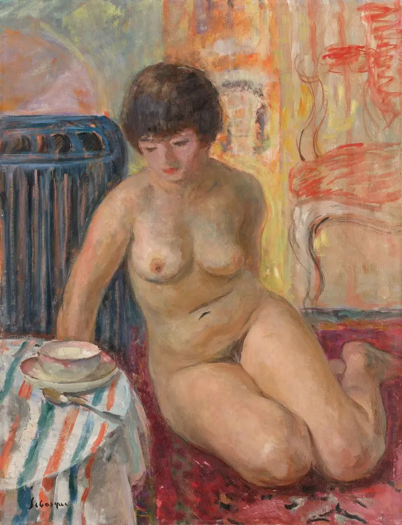 Naken vid tekoppen av Henri Lebasque