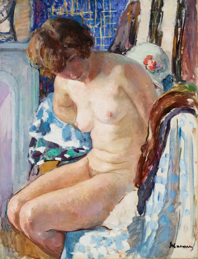 Naken sittande vid spisen av Henri Lebasque