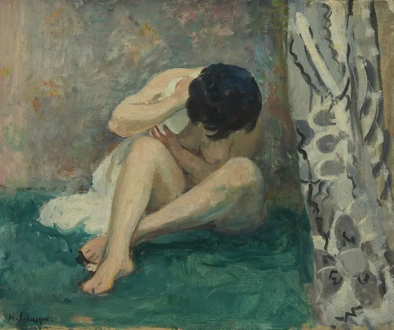Akt på grön matta (Kiki) av Henri Lebasque