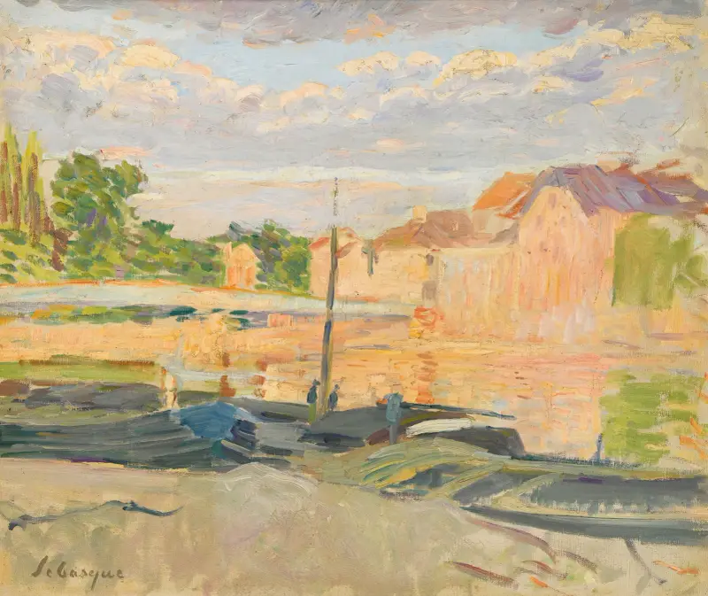 Péniches Au Bord De La Marne av Henri Lebasque