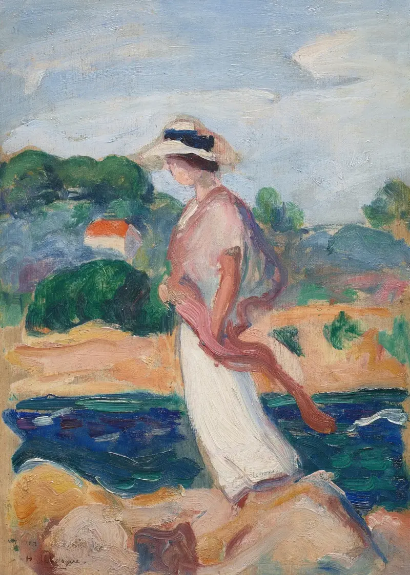 Porträtt av Irène i landskap av Henri Lebasque