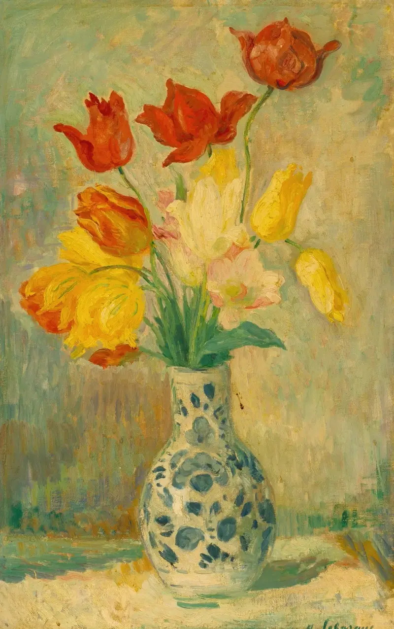 Tulpaner i en delftvas av Henri Lebasque