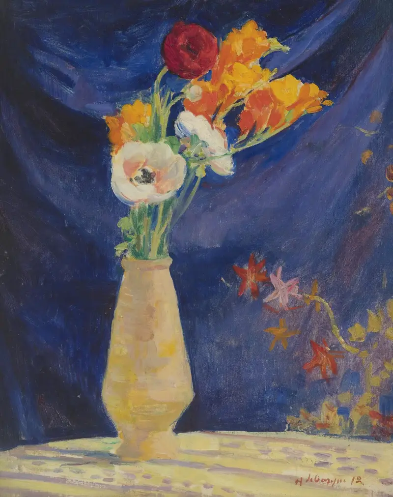 Vase D’anémones Sur Fond Bleu av Henri Lebasque