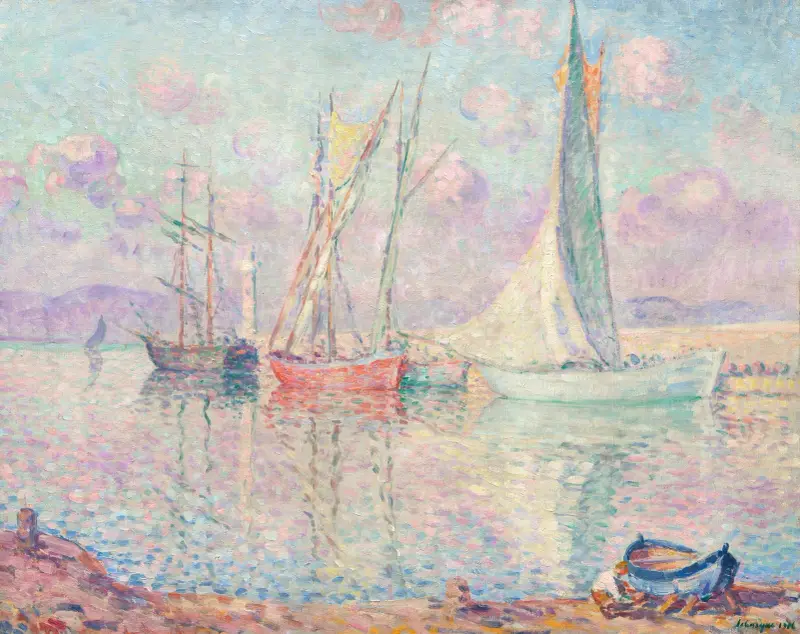 Segelbåtar i hamnen i Saint-Tropez av Henri Lebasque