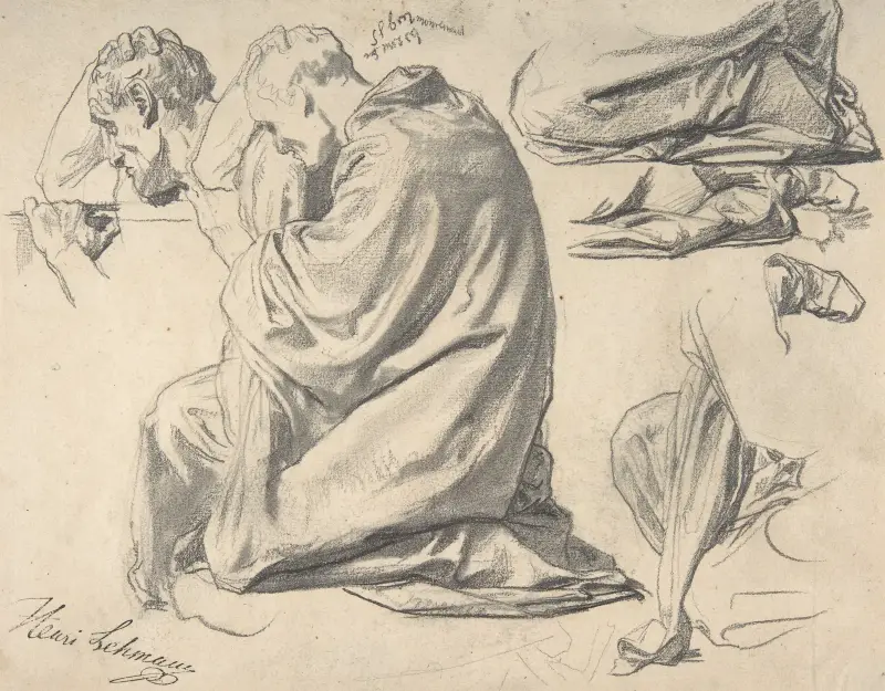 Kneeling Draped Male Figure, Facing Left av Henri Lehmann