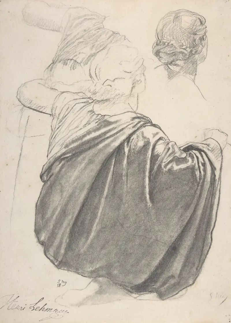 Studies of a Draped Female Figure, Kneeling, Seen from the Back, for the East Transept of the Chruch of Sainte-Clothilde, Paris av Henri Lehmann