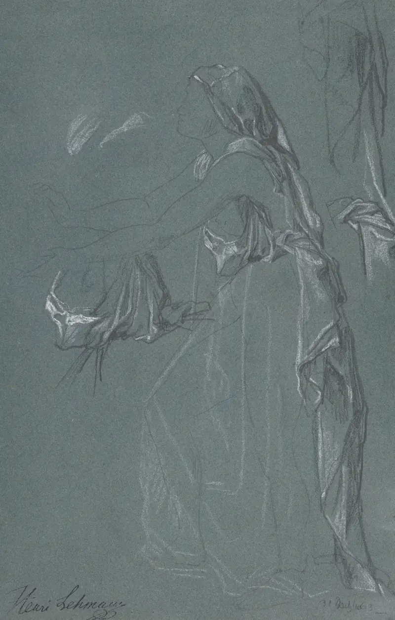 Study for the figure of Sarah in the now-lost painting,Tobias Brings His Bride Sarah to the House of His Father, Tobit, av Henri Lehmann