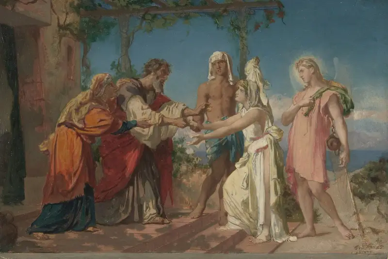 Tobias Brings His Bride Sarah to the House of His Father, Tobit av Henri Lehmann
