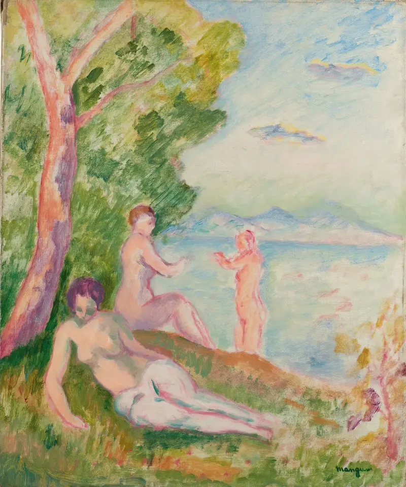 Komposition, tre badande av Henri Manguin