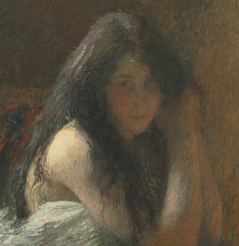Ung kvinna som kammar sig av Henri Martin