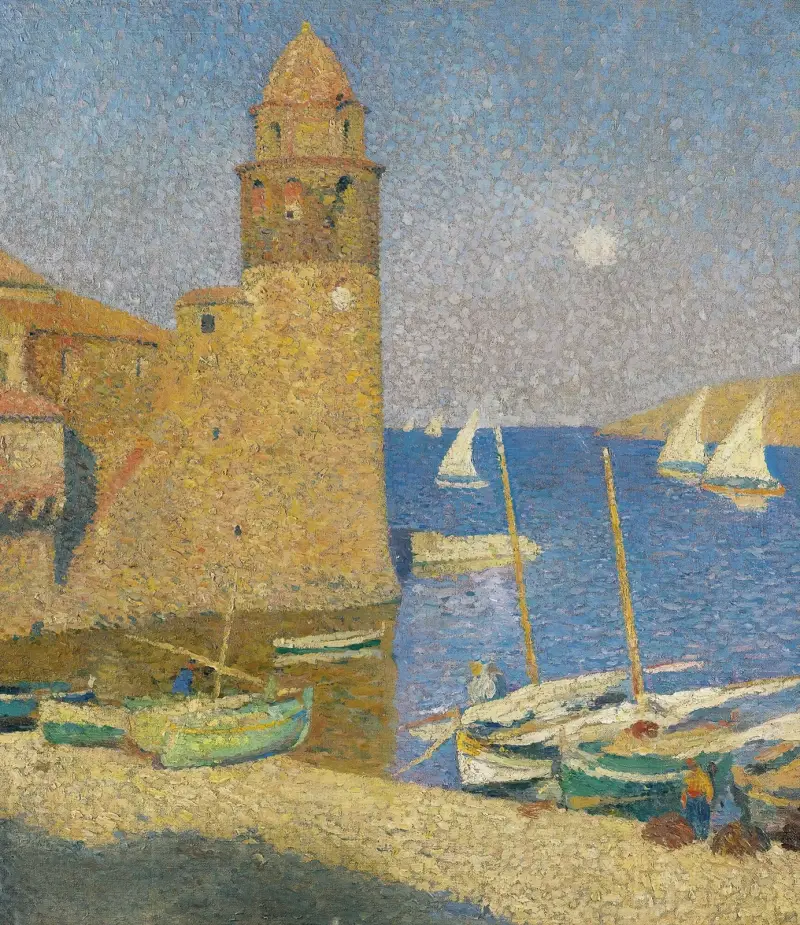 Tornet i Collioure, månuppgång av Henri Martin