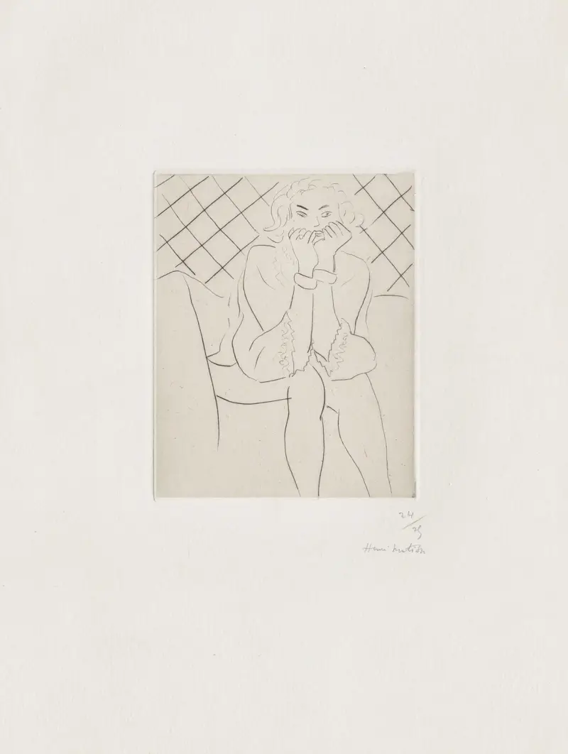 Figure assise mains au menton av Henri Matisse