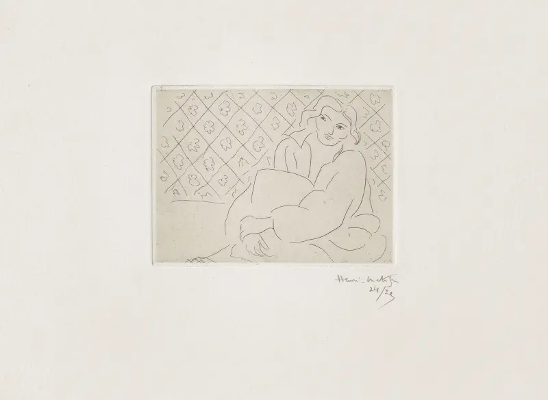 Figure assise sur fond de carreaux fleuris av Henri Matisse