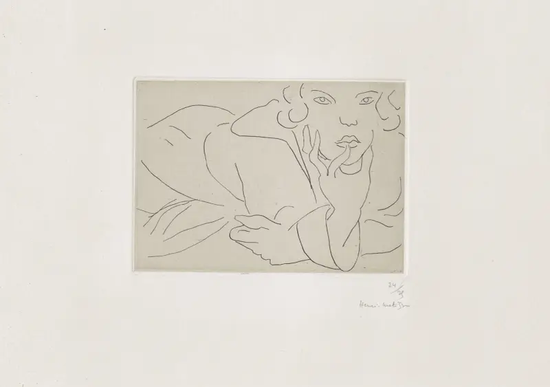 Figure drapée dans un peignoir, main droite soutenant le visage av Henri Matisse