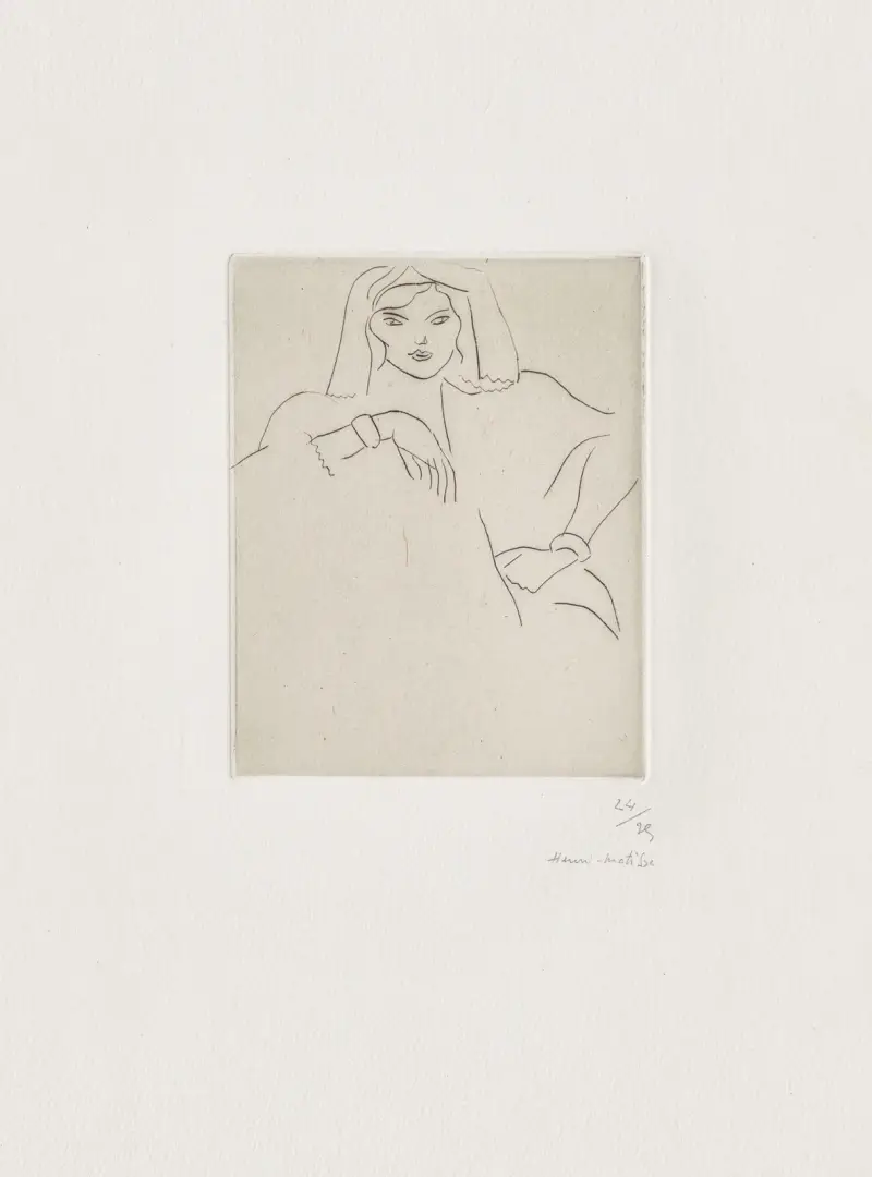Jeune femme accoudée, voile sur la tête av Henri Matisse