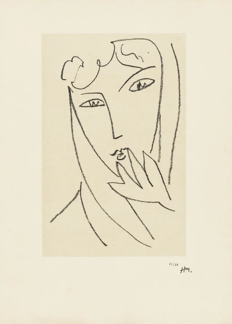 Jeune femme au foulard – suite d’études pour ‘Echos’, 1952 – nr 3 av Henri Matisse
