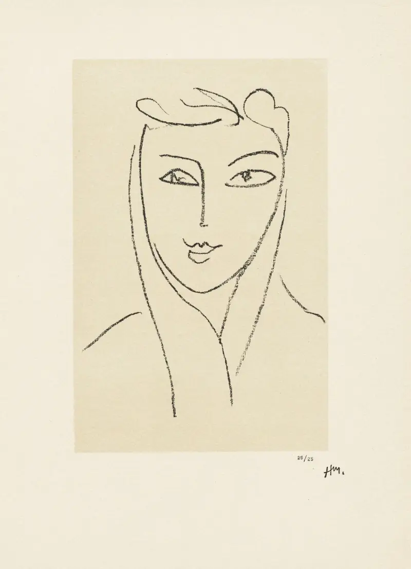 Jeune femme au foulard – suite d’études pour ‘Echos’, 1952 – nr 4 av Henri Matisse