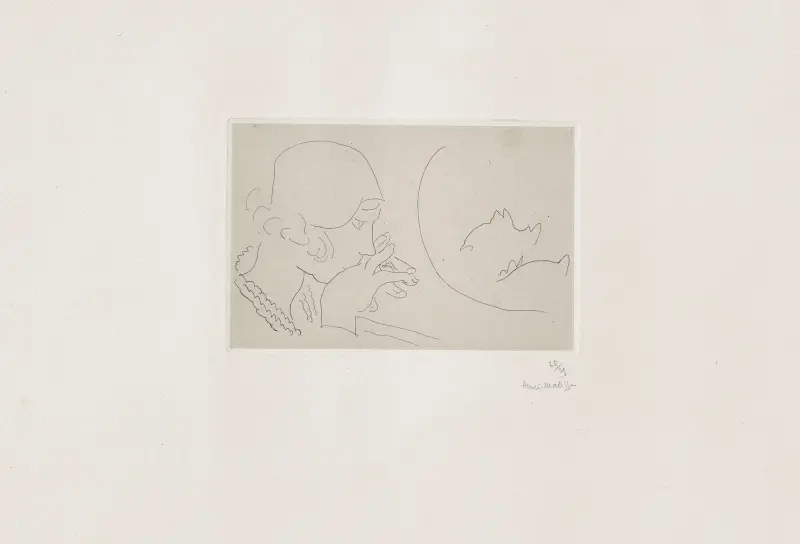 Jeune femme contemplant un bocal de poissons rouges av Henri Matisse
