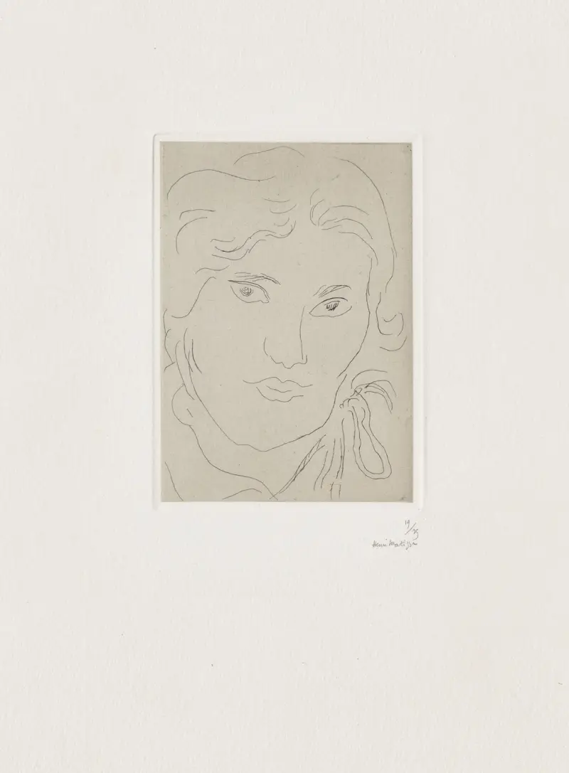Jeune fille de face, flot de ruban sur l’épaule gauche av Henri Matisse