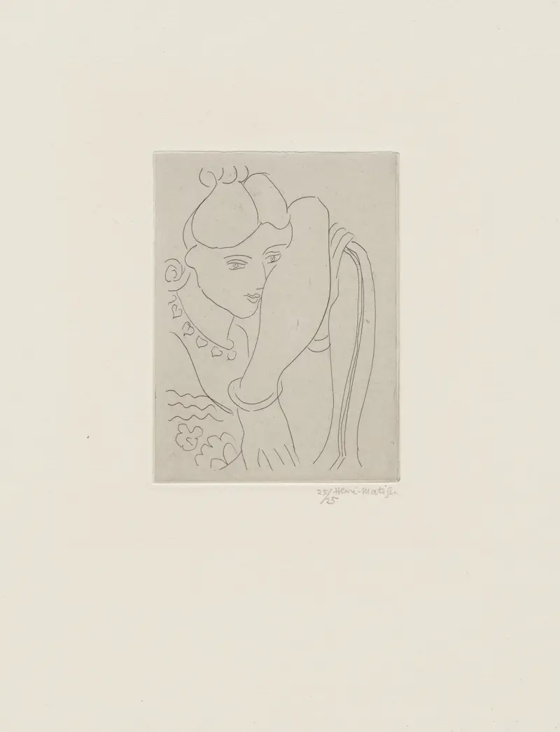 Jeune fille s’appuyant sur le dossier d’une chaise av Henri Matisse