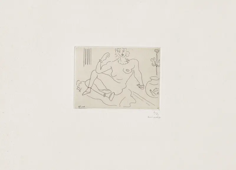 Nu assis sur le sol, un coude posé sur la jambe av Henri Matisse