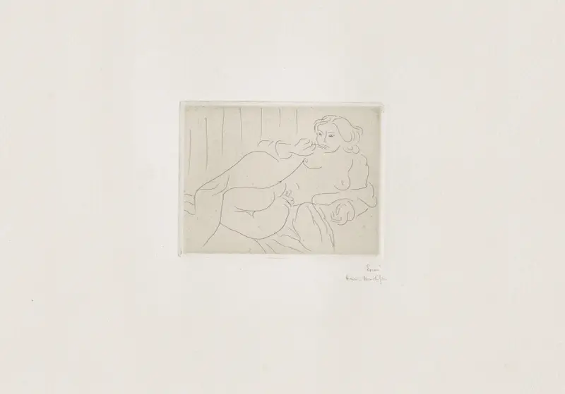Liggande naken på sidan, benen böjda av Henri Matisse