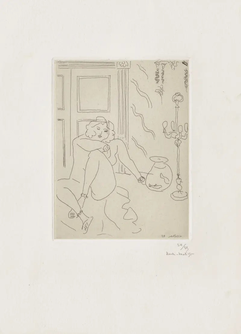 Nu dans un intérieur avec lampe vénitienne et poissons rouges av Henri Matisse