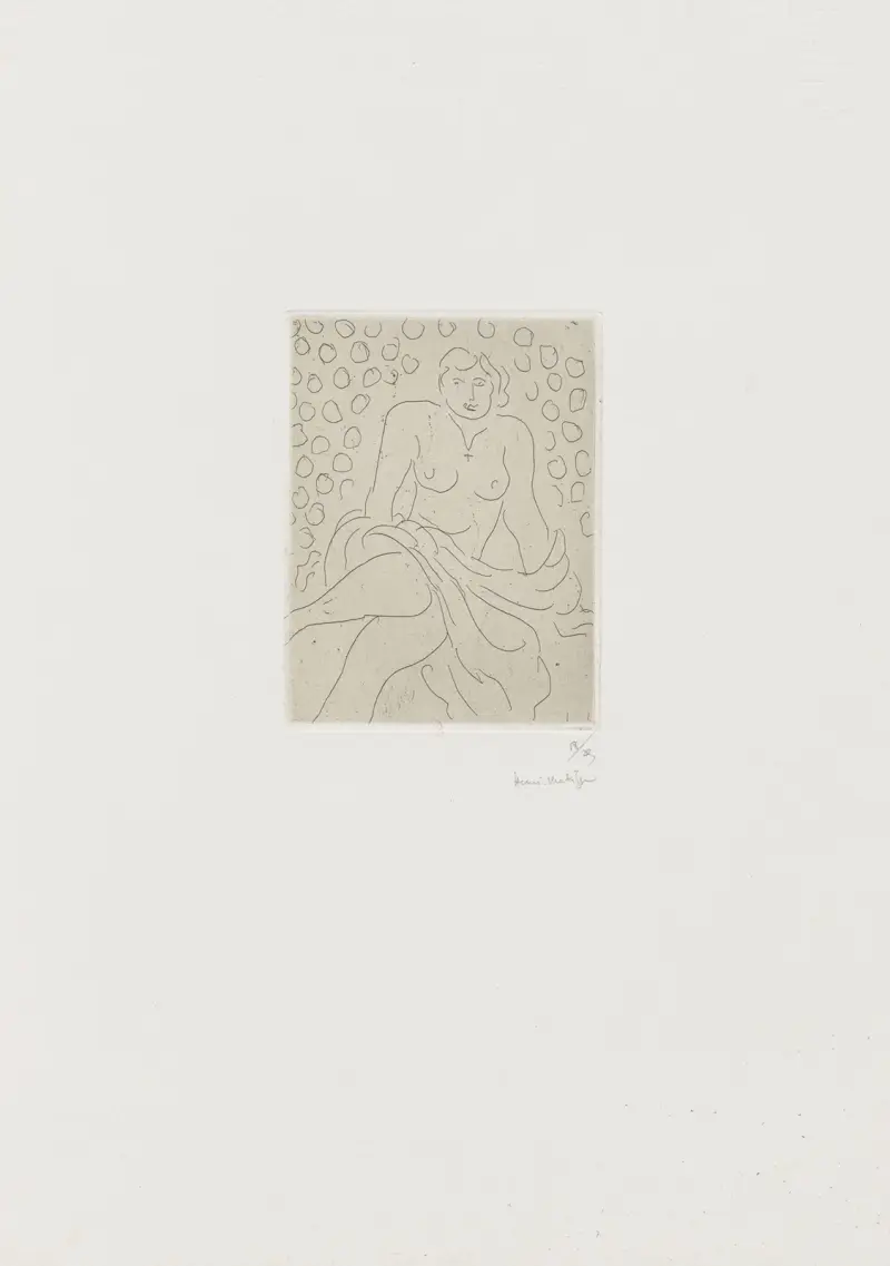 Nu drapé sur fond composé de cercles av Henri Matisse