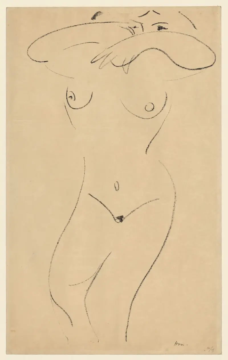 Nu mi-allongé, bras repliés vers les yeux av Henri Matisse