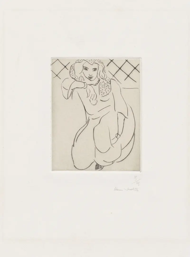 Orientale accroupie, voile sur la tête av Henri Matisse