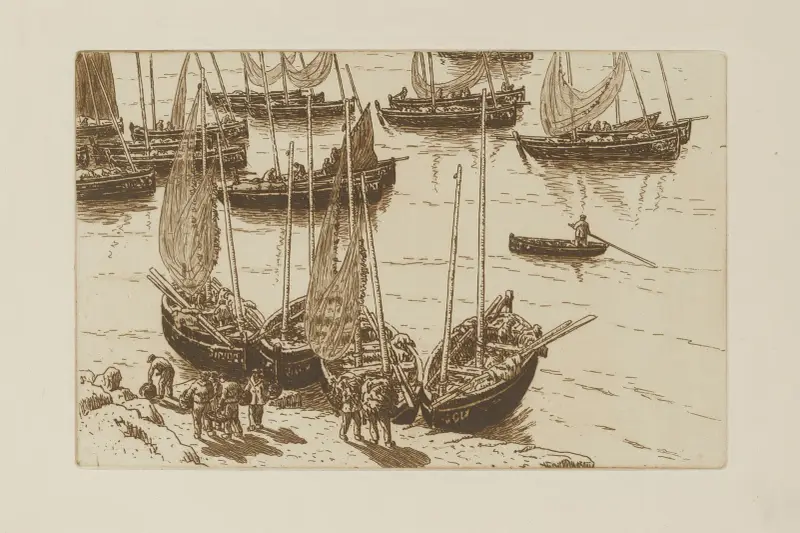 Fiskarnas ankomst till Tréboul av Henri Rivière