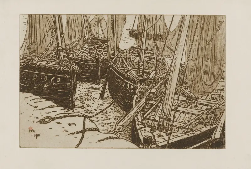 Båtar vid lågvatten i Trébouls hamn av Henri Rivière