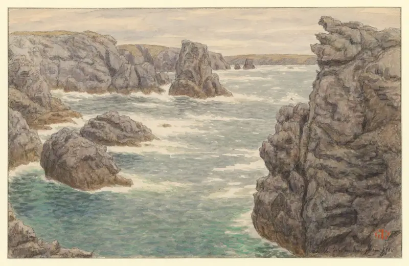 Belle-Isle-en-Mer (utsikt mot kusten vid Les Poulains) av Henri Rivière