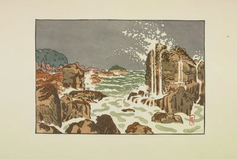 Vindstöt, vågen slår in och faller i kaskader (Tréboul) av Henri Rivière