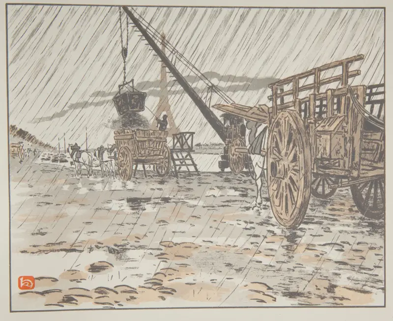 Du Quai de Passy, par la en pluie av Henri Rivière