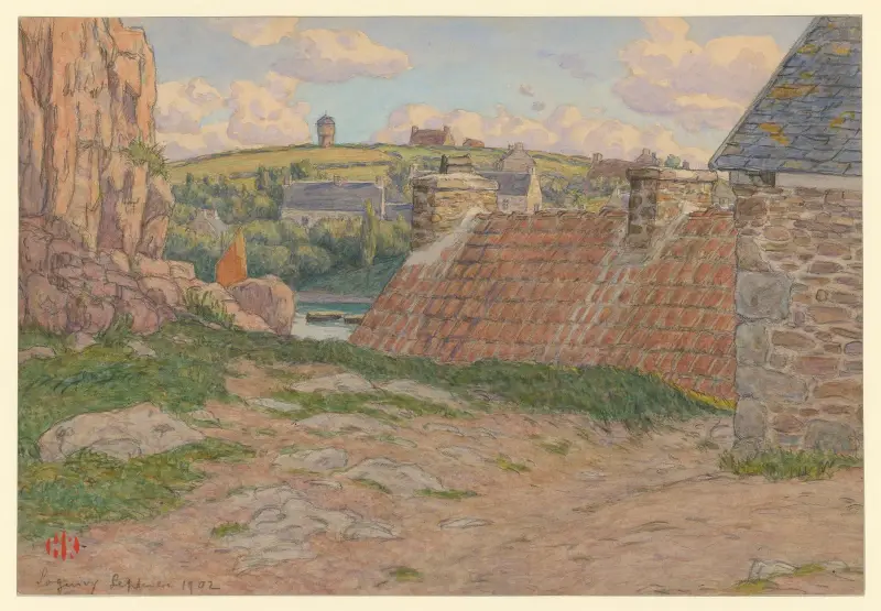 Hamnhusen i Loguivy av Henri Rivière