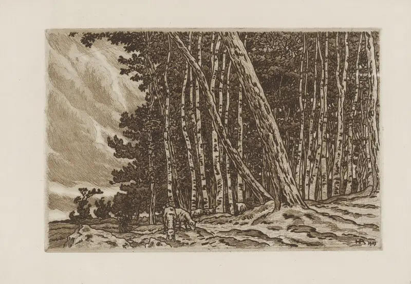Får och liten skog vid Landmélus av Henri Rivière