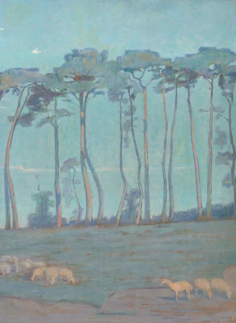 Blått landskap med får av Henri Rivière