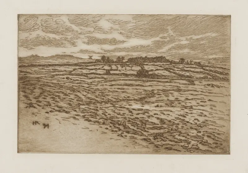 By och väderkvarnar vid horisonten av Henri Rivière