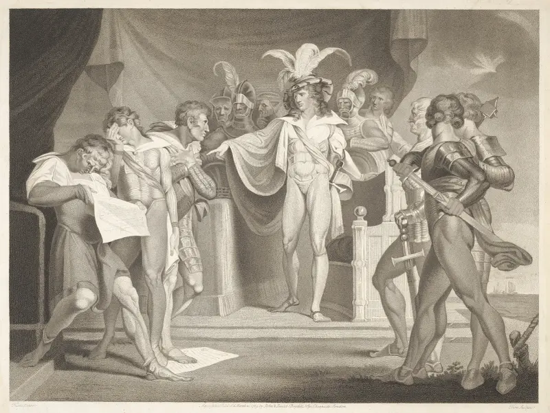 Henrik V; akt II, scen ii, Southampton. Kungen, Scroop m.fl. av Henry Fuseli