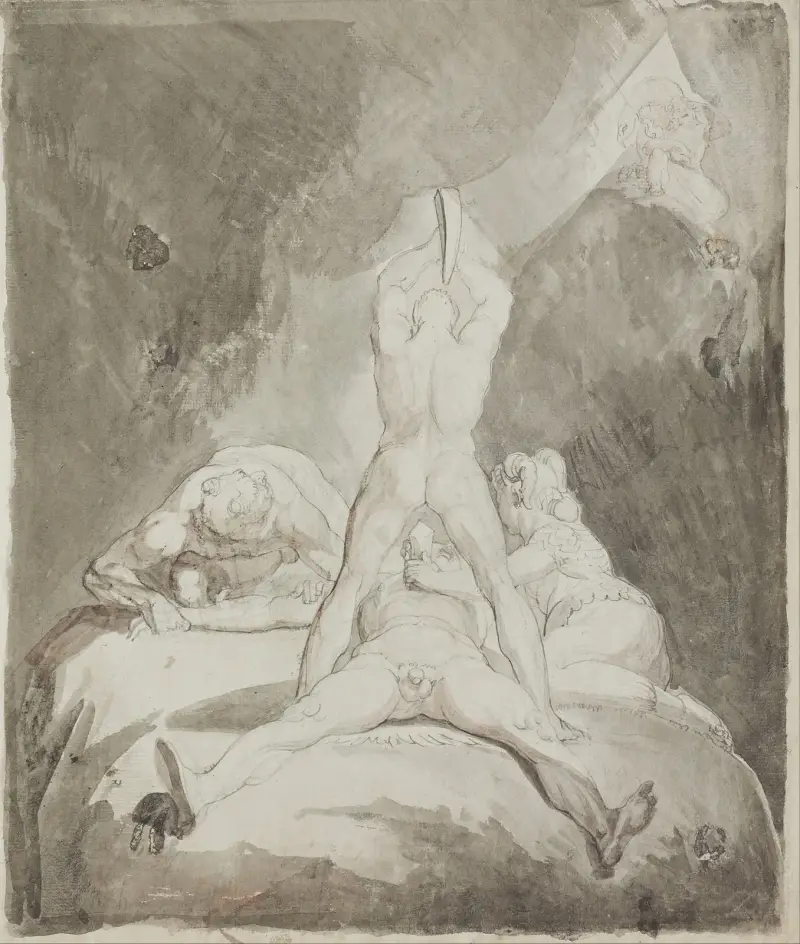 Hefaistos, Bia och Krato fängslar Prometheus på Kaukasus av Henry Fuseli