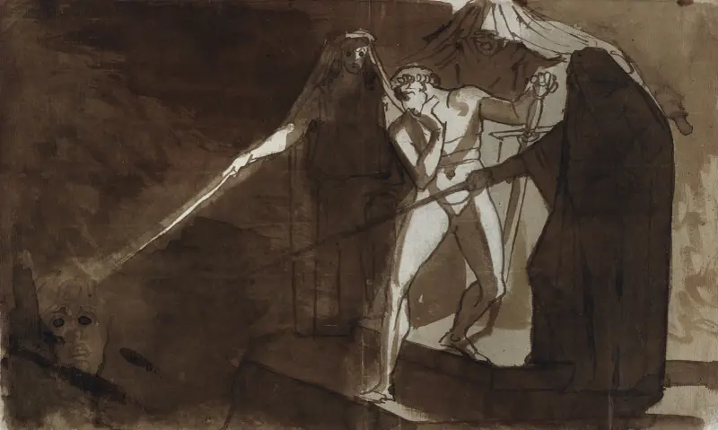 Macbeth och de tre häxorna. Illustration till Shakespeares Macbeth, IV,1 av Henry Fuseli