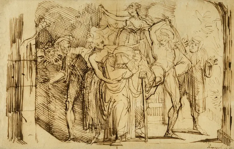 Merry wives of Windsor, act IV, sc. 2, Ford belaboring Falstaff av Henry Fuseli