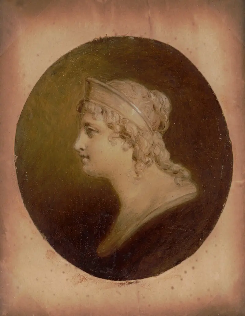 Original study in oil of head of Columbia designed for U.S. coins av Henry Inman
