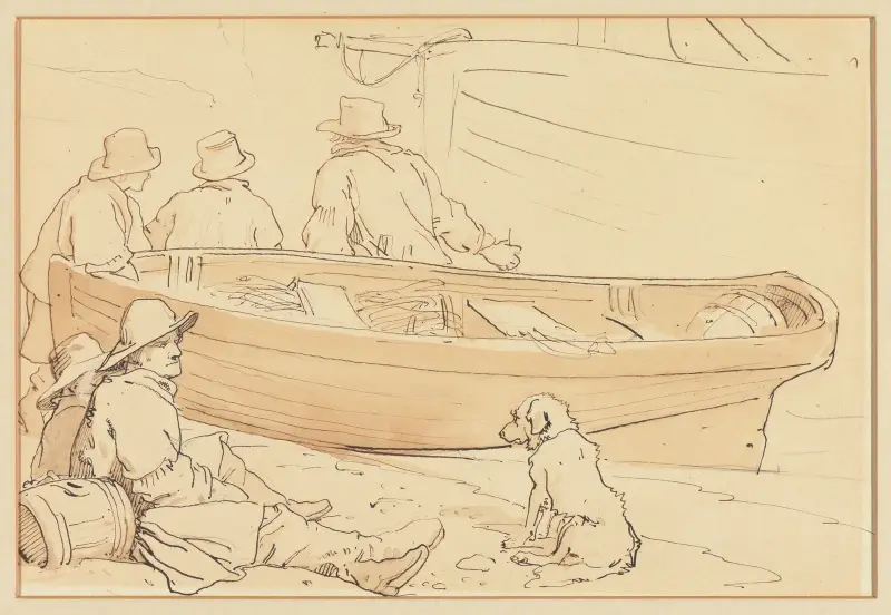 Fiskare vid en båt med en hund av Sir Edwin Henry Landseer