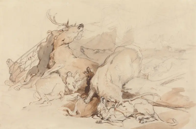 Hounds and Hunters Attacking Deer av Sir Edwin Henry Landseer