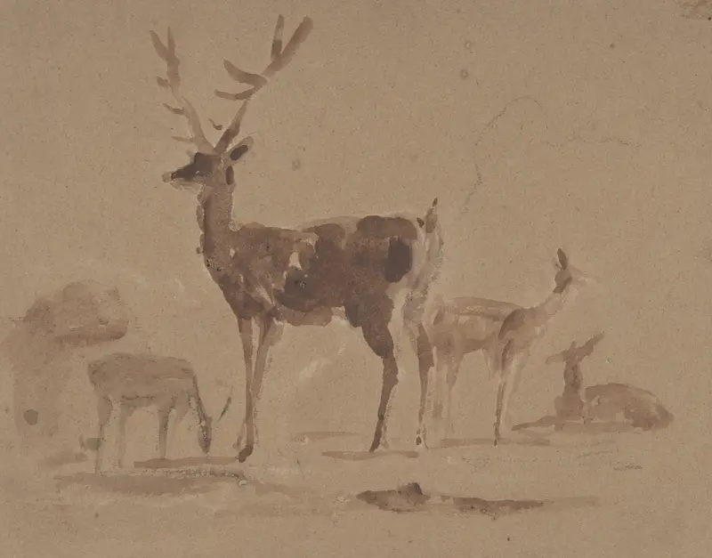 Stag and Its Young av Sir Edwin Henry Landseer