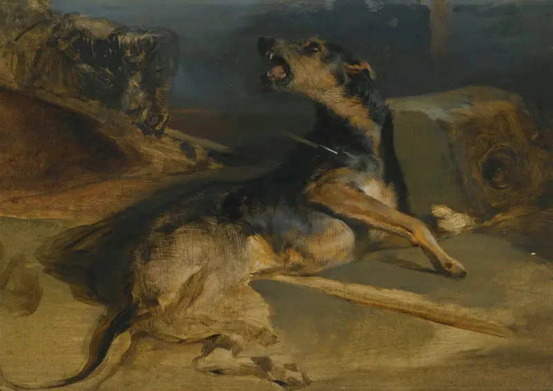 Studie av en sårad hund, ur Walter Scotts Talismanen av Sir Edwin Henry Landseer
